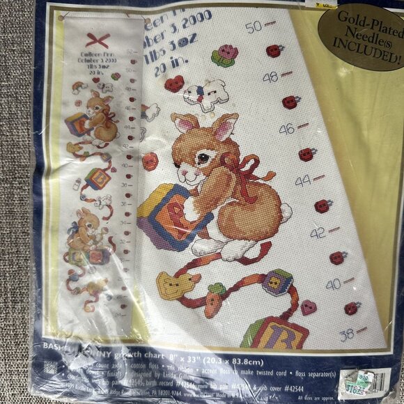 Bucilla Baby Counted Cross Stitch Kit 42547 Bashful Bunny Growth Chart 8"x33" 19 - Picture 2 of 4